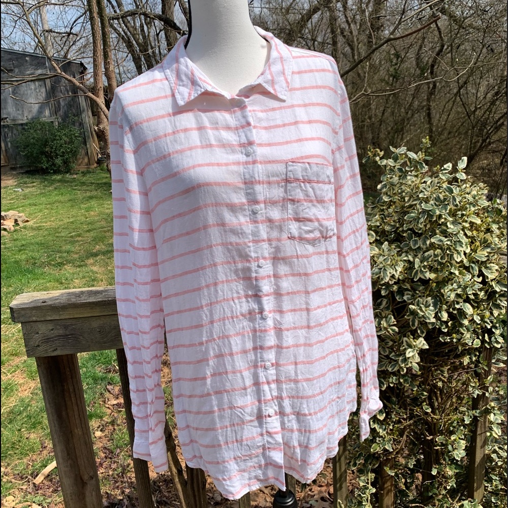 long tall sally Linen Button Down Boyfriend Shirt